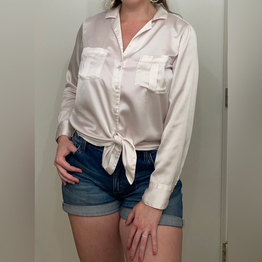 Pale pink satin button down